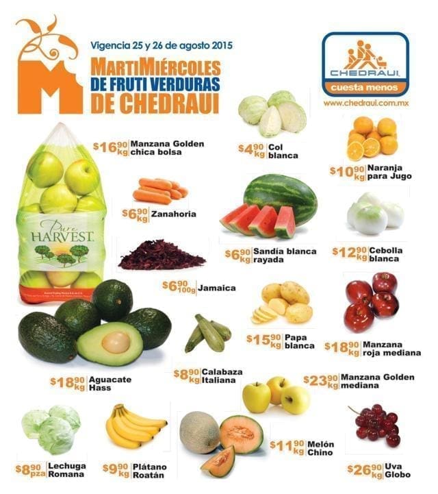 Chedraui: Ofertas de Frutas y Verduras 25 y 26 de Agosto