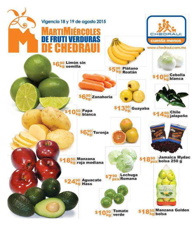 Chedraui: Ofertas de Frutas y Verduras 18 y 19 de Agosto