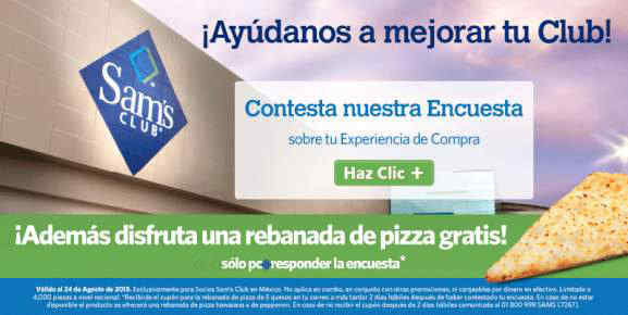 Sams Club: Gratis Rebanada Pizza Con Encuesta