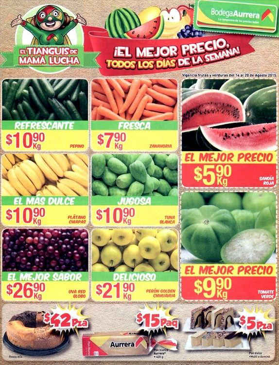 Bodega Aurrera: Frutas y Verduras del 14 al 20 de agosto