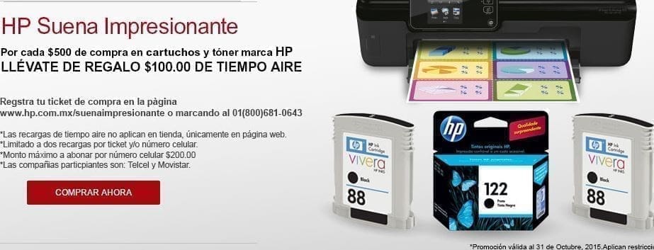 Office Depot: Gratis $100 de Tiempo Aire en la Compra de $500 en Cartuchos  y Tónner HP