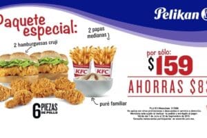 KFC: Cupón de 6 piezas, 2 hamburguesas y 2 papas $159