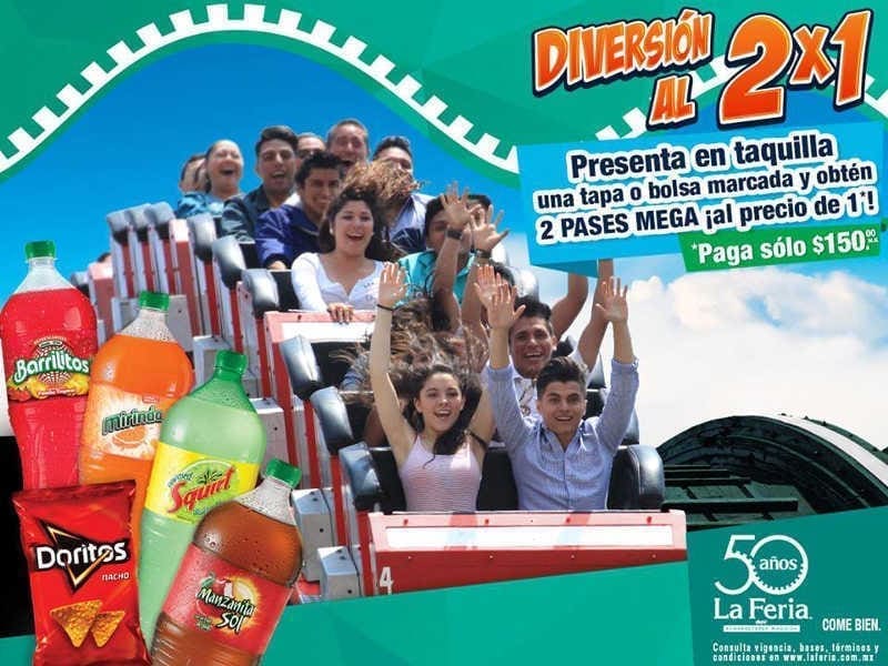 La Feria de Chapultepec: 2X1 en pases Mega al presentar tapa marcada de Mirinda, Squirt, Manzanita Sol o Jarritos o bolsa de Doritos