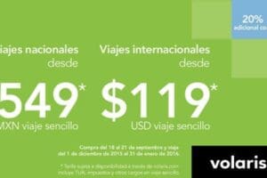 Volaris: Viajes nacionales desde $549 e internacionales desde $119 USD