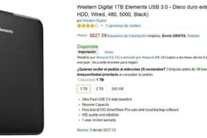 Amazon: Disco duro externo Western Digital 1TB a $827.59