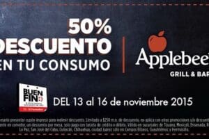 El Buen Fin 2015 Applebee’s: Cupón 50% de descuento en total de tu consumo