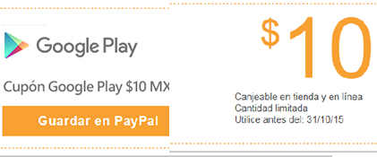 Google Play: Cupon de $10 de Crédito con PayPal
