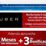 Uber hasta 3 viajes gratis a Socios Sam's Club