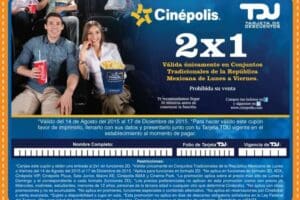 2×1 en Cinepolis Con tarjeta TDU (Sam’s benefits)