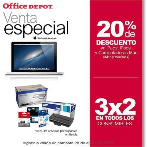 Venta especial Office Depot: 20% de descuento en iPads, iPods, iMac,  Macbook y bocinas gratis