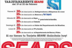 Días del tarjetahabiente Sears del 19 al 22 de febrero