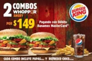 Burger King: 2×1 en Combos Whopper Angry a $149 con Banamex