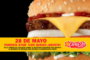 Carl’s Jr: día de la hamburguesa gratis 28 de mayo