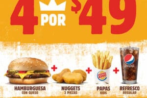 Burger King: combo hamburguesa + nuggets + papas + refresco por $49