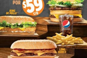 Burger King: Combo King de Pollo, Big King o Long Rodeo + papas y refresco a $59