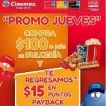 Promoción Jueves Cinemex 15% de bonificación en Dulcería