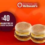 Martes de McDonalds cupón de 2 Mc Muffins a  solo $40 al 3 de julio
