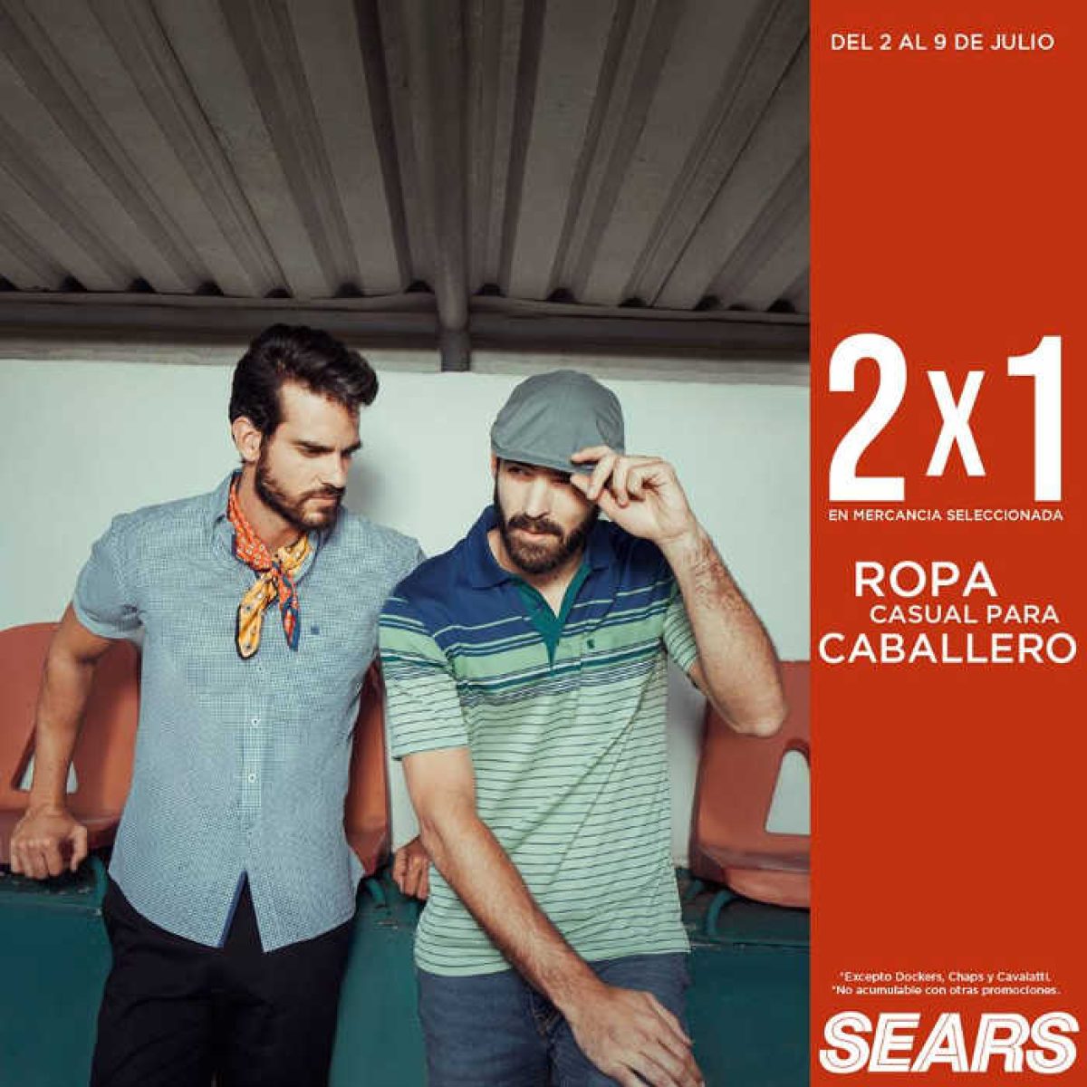 Sears: 2x1 en ropa casual para caballero al 9 julio 2018