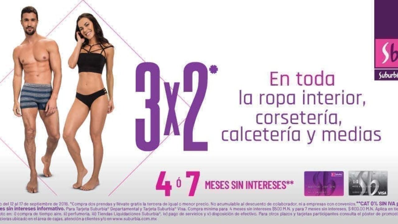 Suburbia: 3×2 en ropa interior del 13 al 17 de septiembre 2018