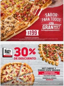 Promoción El Buen Fin 2018 Pizza Hut: Cupón 30% de descuento en pizza Grande
