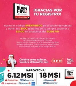 HEB El Buen Fin 2018: $500 de descuento en compras de $2,500