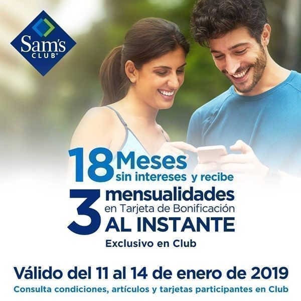 Sams Club: 18 meses sin intereses y 3 meses de bonificación Enero 2019