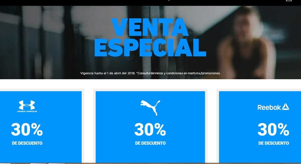 Venta Especial Martí: Hasta 30% de descuento en Puma, Reebok más