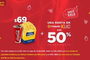 Promociones Cinépolis Hot Sale 2019: Combo a $69 + 50% de descuento en Cinépolis Klic
