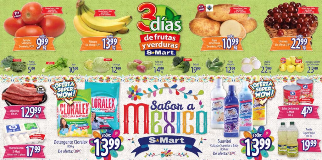 S-Mart frutas y verduras del 27 al 29 de agosto 2019
