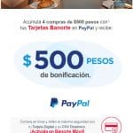 Banorte y PayPal: $500 de bonificación acumulando 4 compras de 500