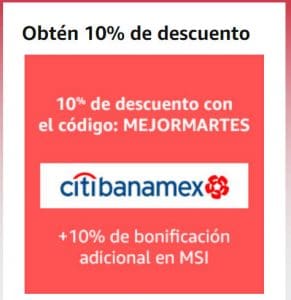 Amazon El Mejor Martes: Cupón 10% de descuento + 10% con Citibanamex