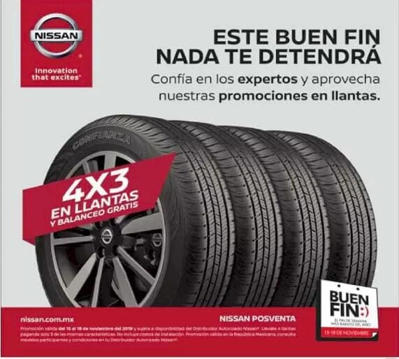  Promociones Nissan El Buen Fin    Bonos, msi y 4x3 en llantas