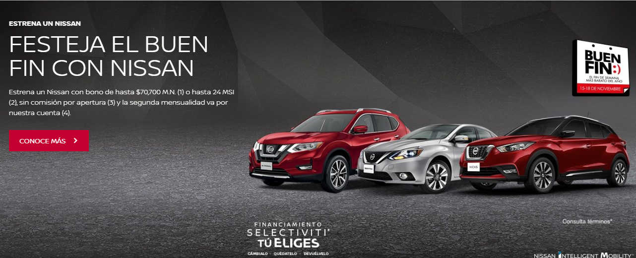  Promociones Nissan El Buen Fin    Bonos, msi y 4x3 en llantas