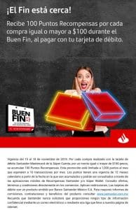 Promoción Santander Buen Fin 2019: Recibe 100 puntos recompensas por cada $100 de compra