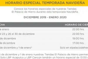 Palacio de Hierro – Horarios de Navidad 2019 y Año Nuevo 2020