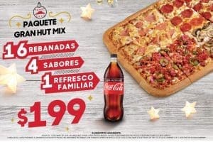Pizza Hut: Gran Hut Mix de 16 rebanadas + refresco familiar por $199