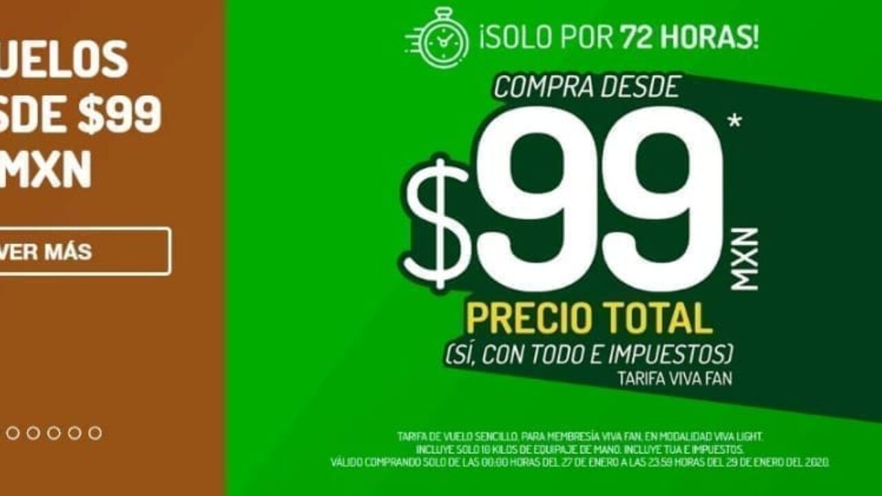 Viva Aerobus: Oferta vuelo sencillo desde $99 valido solo 72 horas