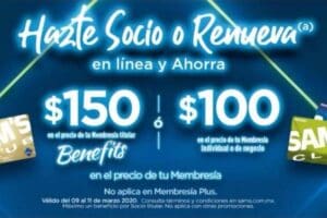 Membresías Sam’s Club Hazte Socio o Renueva en Línea‎ y Ahorra $150