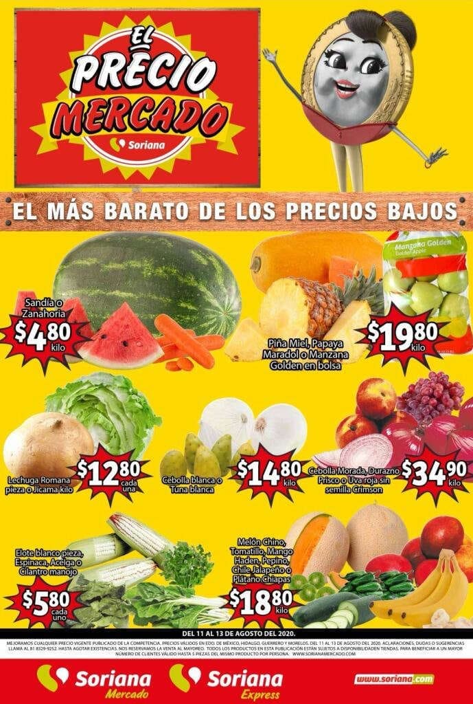Ofertas Soriana Mercado Frutas y Verduras del 11 al 13 Agosto 2020 1