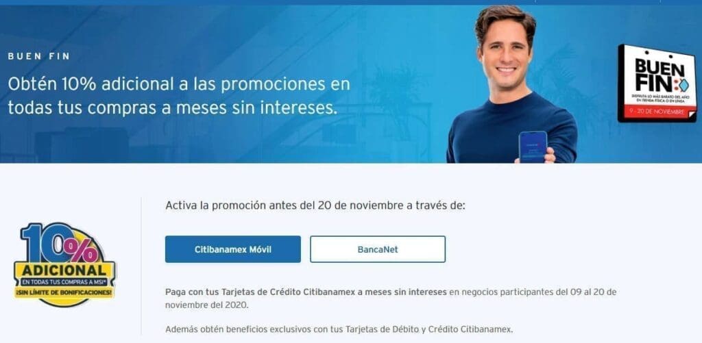 Buen Fin Citibanamex 2020: 10% de bonificación a meses sin intereses