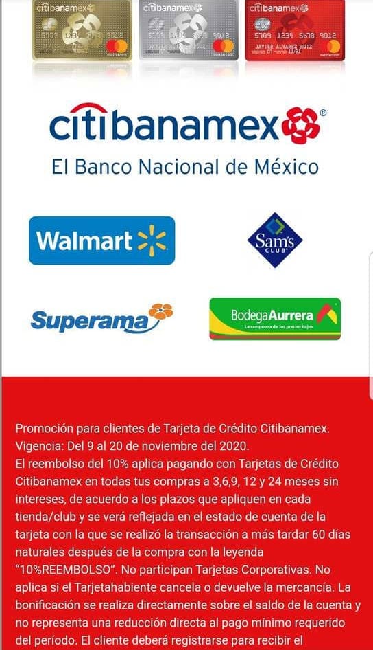 Walmart, Sams Club, Bodega Aurrera y Superama Fin Irresistible 2020: 10% de bonificación con Banamex 3
