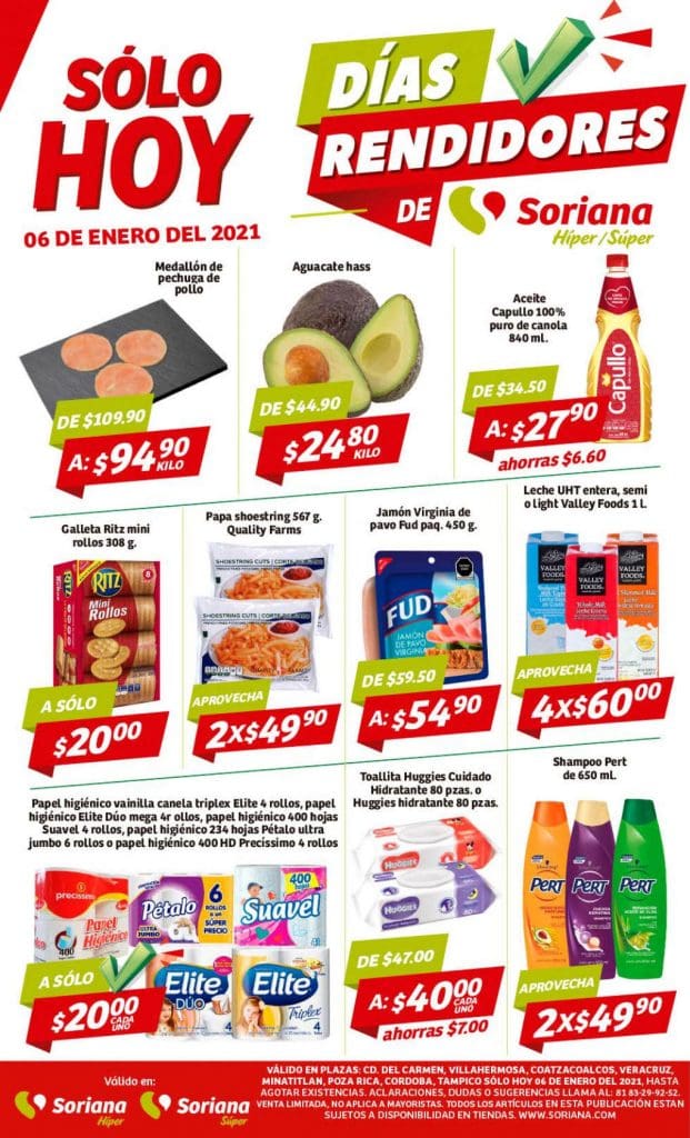Folleto de ofertas Soriana Días Rendidores 6 de enero 2021