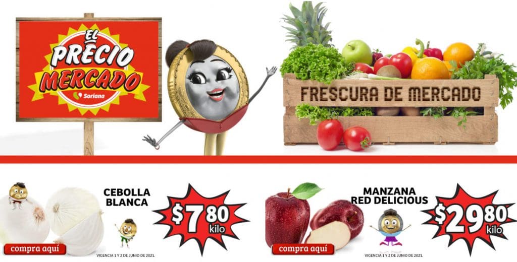 Folleto Soriana Mercado Ofertas frutas y verduras 1 al 3 de junio 2021