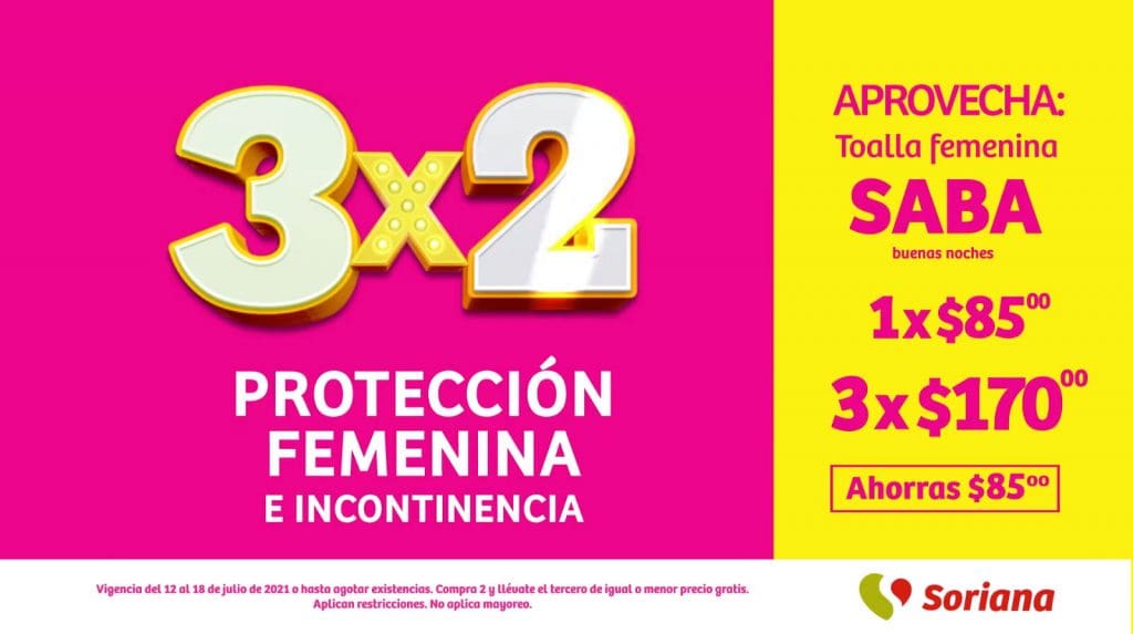 Impuro Chorrito Distracción Julio Regalado 2021 Soriana: 3×2 en protección femenina e incontinencia