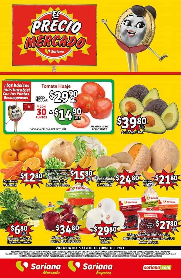 Ofertas Soriana Mercado frutas y verduras 5 y 6 de octubre 2021