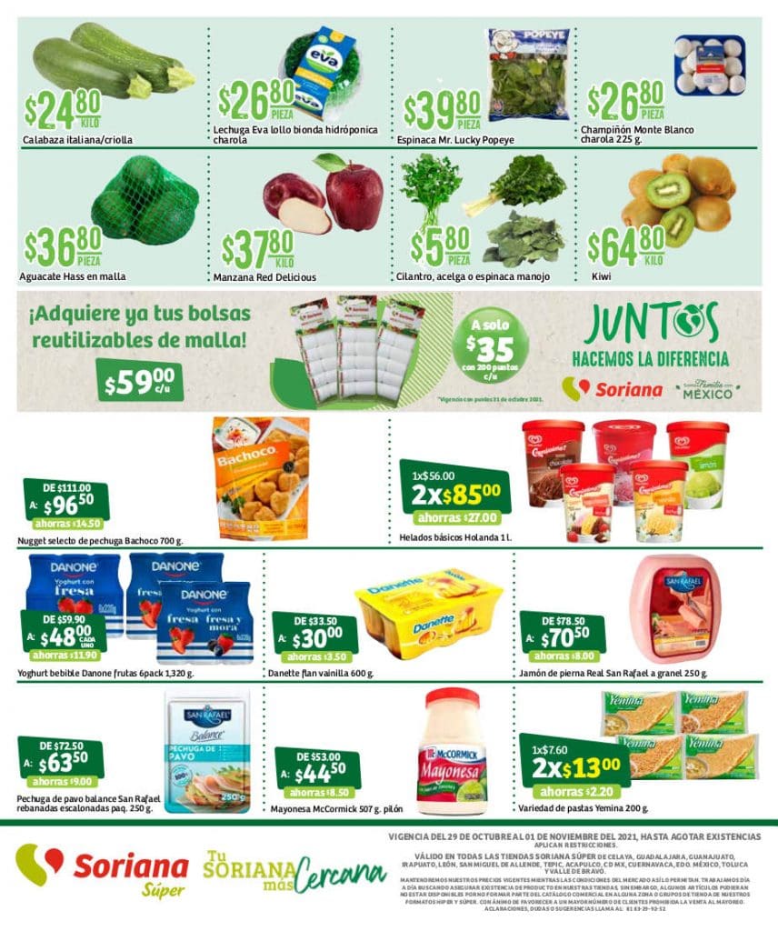Ofertas Soriana Super carnes frutas y verduras al 1 de noviembre 2021