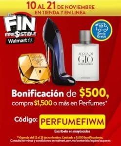 Walmart Buen Fin 2021: Cupón $500 de bonificación en perfumes