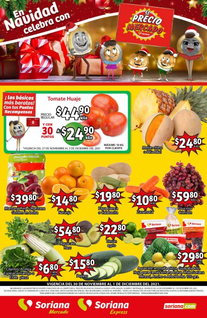 Ofertas Soriana Mercado frutas y verduras al 1 de diciembre 2021 4