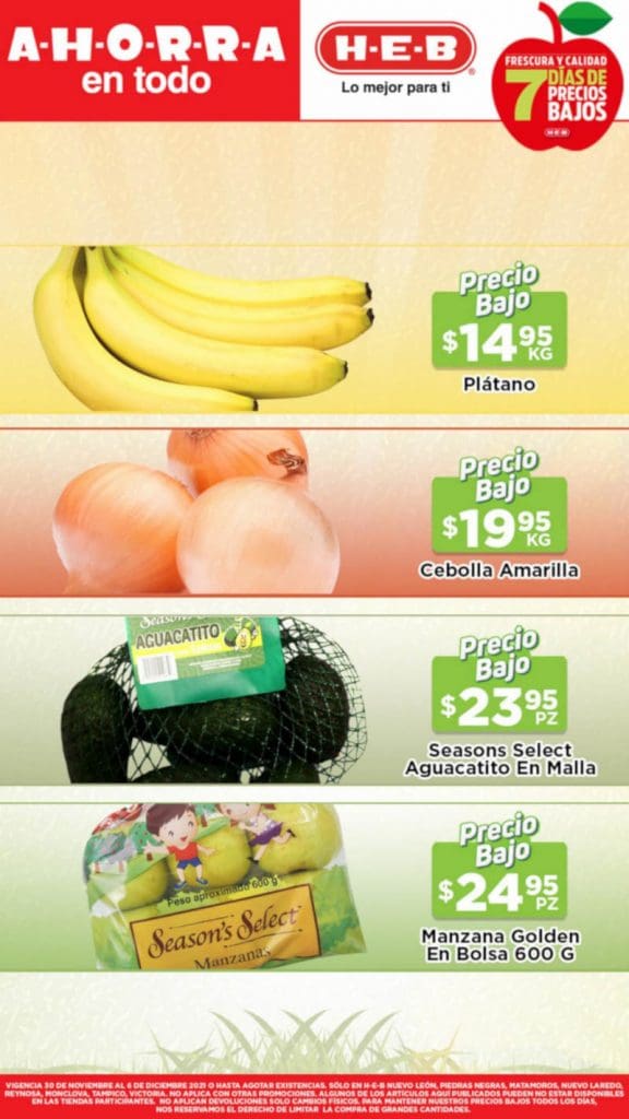 Ofertas HEB frutas y verduras del 30 de noviembre al 1 de diciembre 2021