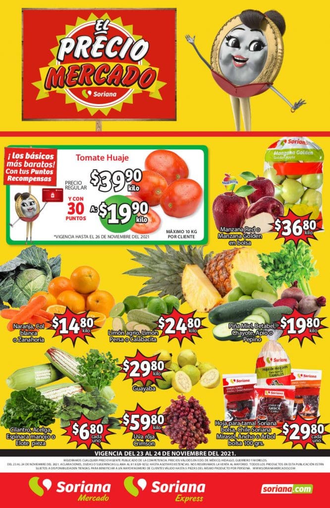 Ofertas Soriana Mercado frutas y verduras 23 y 24 de noviembre 2021